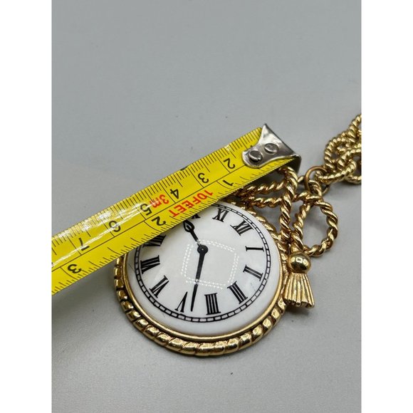 Vintage Clock Necklace Ceramic Pendant Textured Chunky Chain Statement Jewelry - Picture 8 of 8